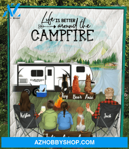 Personalized camping blanket gift idea for the whole family - Parents with 2 teens & 4 pets quilt blanket - Father's day gift from wife to husband