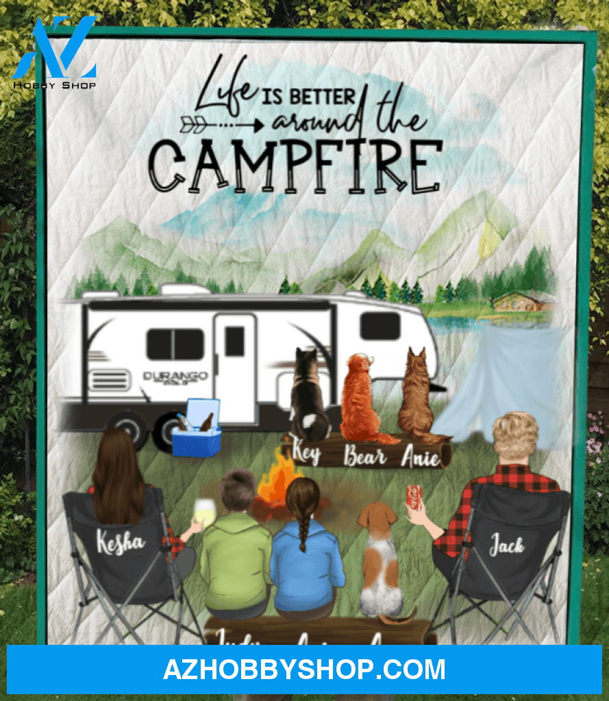 Personalized camping blanket gift idea for the whole family - Parents with 2 teens & 4 pets quilt blanket - Father's day gift from wife to husband