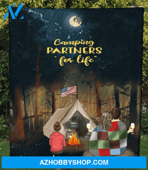 Personalized camping blanket gift idea for the whole family, camping lovers - Parents & Kid forest camping quilt - Father's day gift from wife to husband