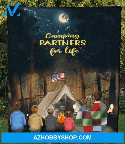 Personalized camping blanket gift idea for the whole family, camping lovers - Parents & 4 Kids forest camping quilt - Father's day gift from wife to husband