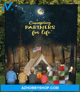 Personalized camping blanket gift idea for the whole family, camping lovers - Parents & 4 Kids forest camping quilt - Father's day gift from wife to husband