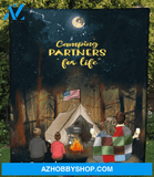 Personalized camping blanket gift idea for the whole family, camping lovers - Parents & 2 Kids forest camping quilt - Father's day gift from wife to husband