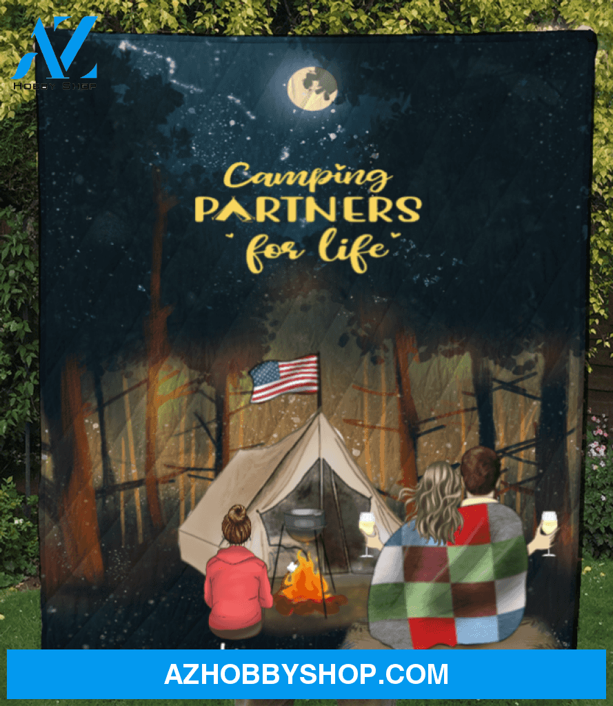Personalized camping blanket gift idea for the whole family, camping lovers - Parents & Kid forest camping quilt - Father's day gift from wife to husband