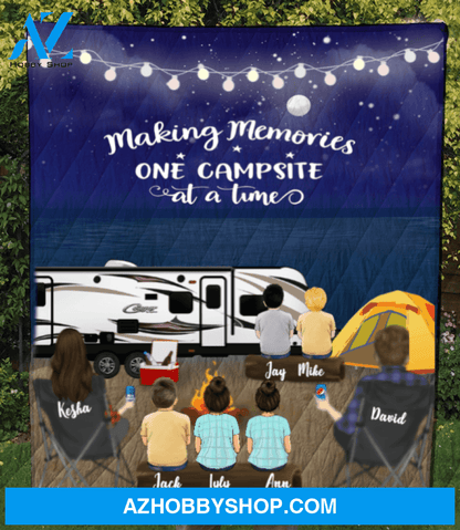 Personalized Camping Blanket Gift Idea For The Whole Family - Parents & 5 Kids Family Night Beach Camping Quilt Blanket - Making memories one campsite at a time