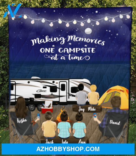 Personalized Camping Blanket Gift Idea For The Whole Family - Parents & 5 Kids Family Night Beach Camping Quilt Blanket - Making memories one campsite at a time