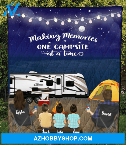 Personalized Camping Blanket Gift Idea For The Whole Family - Parents & 3 Kids Family Night Beach Camping Quilt Blanket