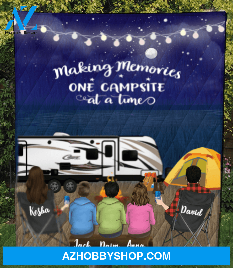 Personalized Camping Blanket Gift Idea For The Whole Family - Parents & 3 teens Family Night Beach Camping Quilt Blanket