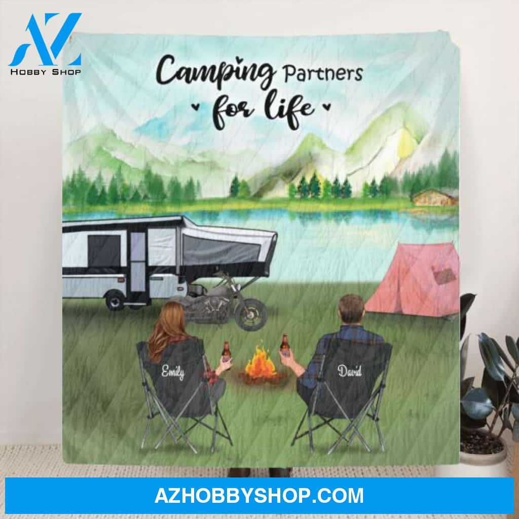 Personalized Camping Blanket , Camping Lovers - Couple With Upto 5 Pets Camping Blanket - Gift Idea For Couple - Camping Partners For Life - 3KFOG2