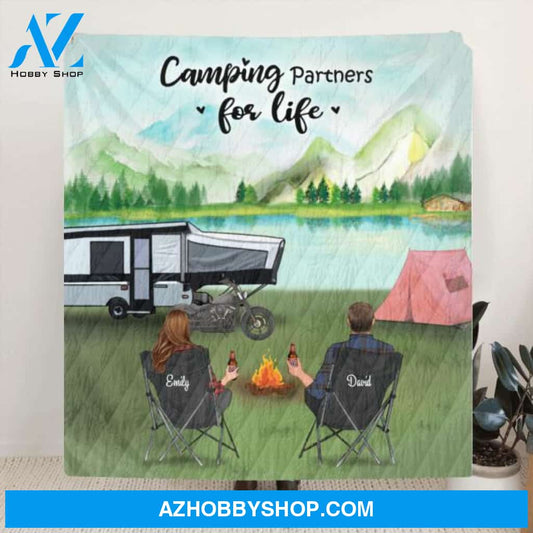 Personalized Camping Blanket , Camping Lovers - Couple With Upto 5 Pets Camping Blanket - Gift Idea For Couple - Camping Partners For Life - 3KFOG2