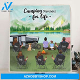 Personalized Camping Blanket - Gift For Camping Lovers with 5 Adults, 2 Kids and 1 Pet - Camping Partners For Life