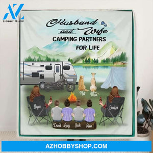 Personalized Camping Couple Blanket - Same Sex Couple with 4 kids and 2 dogs - Best Gift For Couple