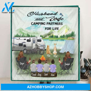 Personalized Camping Couple Blanket - Same Sex Couple with 4 kids and 2 dogs - Best Gift For Couple