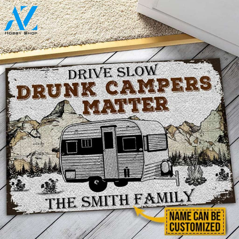 Personalized Camping Drunk Camper Matter Customized Doormat