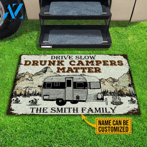 Personalized Camping Drunk Camper Matter Customized Doormat