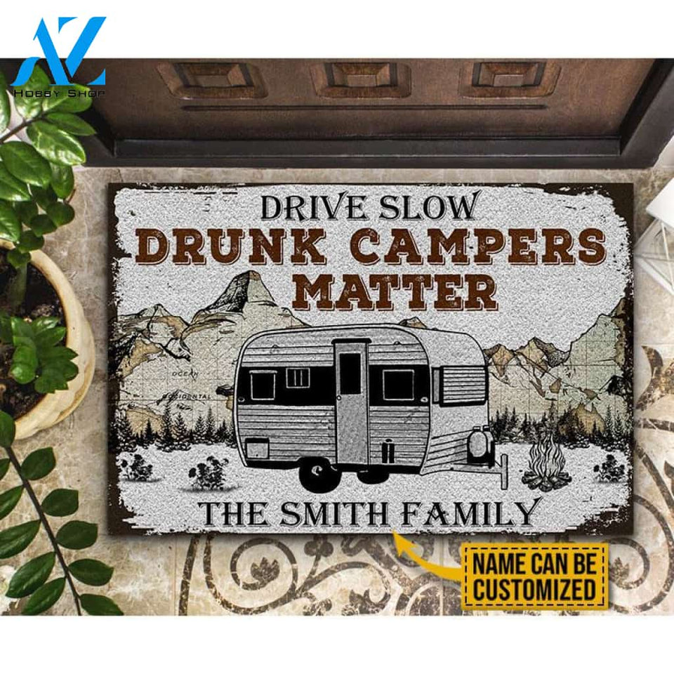 Personalized Camping Drunk Camper Matter Customized Doormat