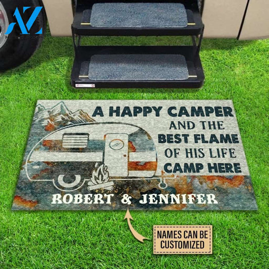 Personalized Camping Happy Camper Live Here Customized Doormat | Welcome Mat | House Warming Gift