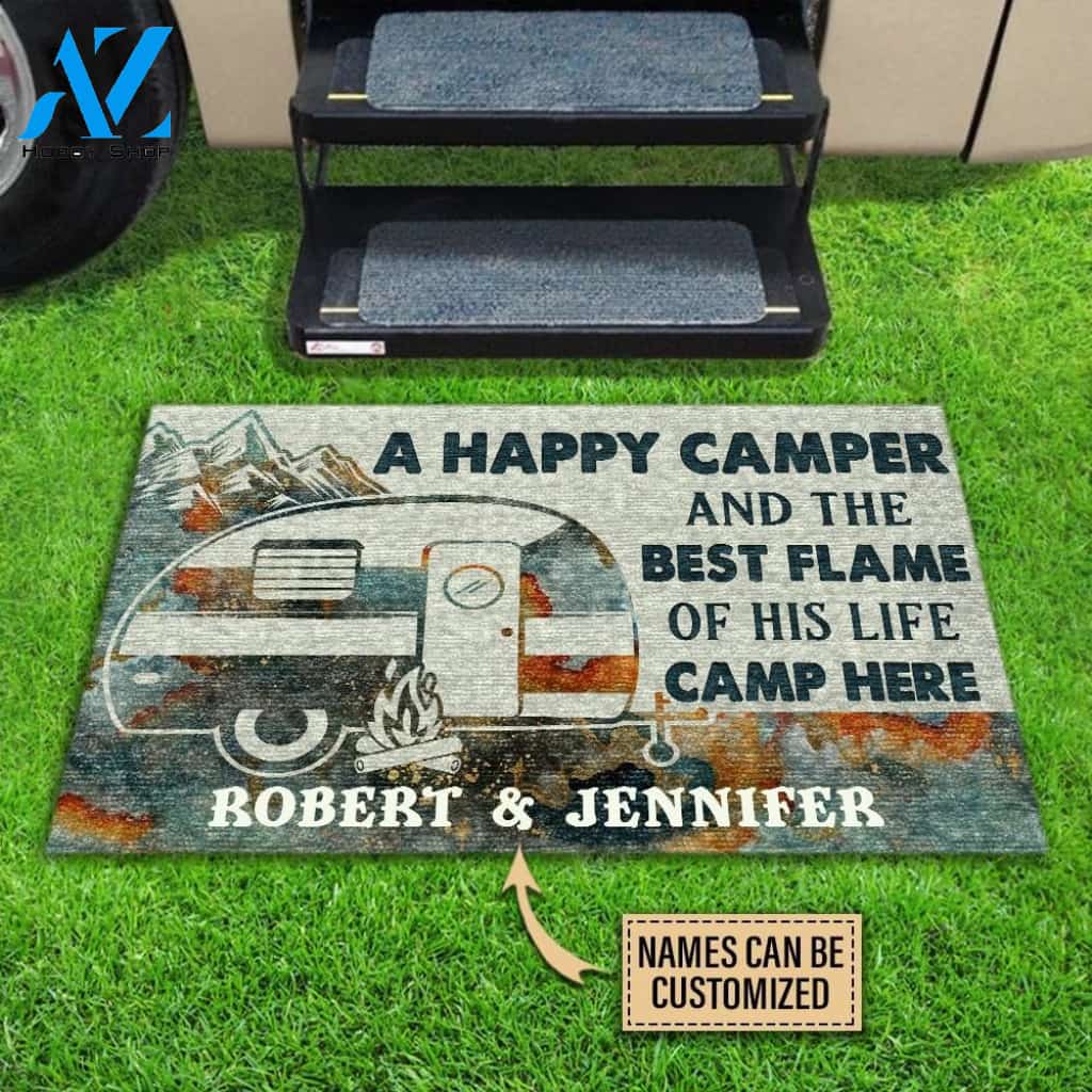 Personalized Camping Happy Camper Live Here Customized Doormat | Welcome Mat | House Warming Gift
