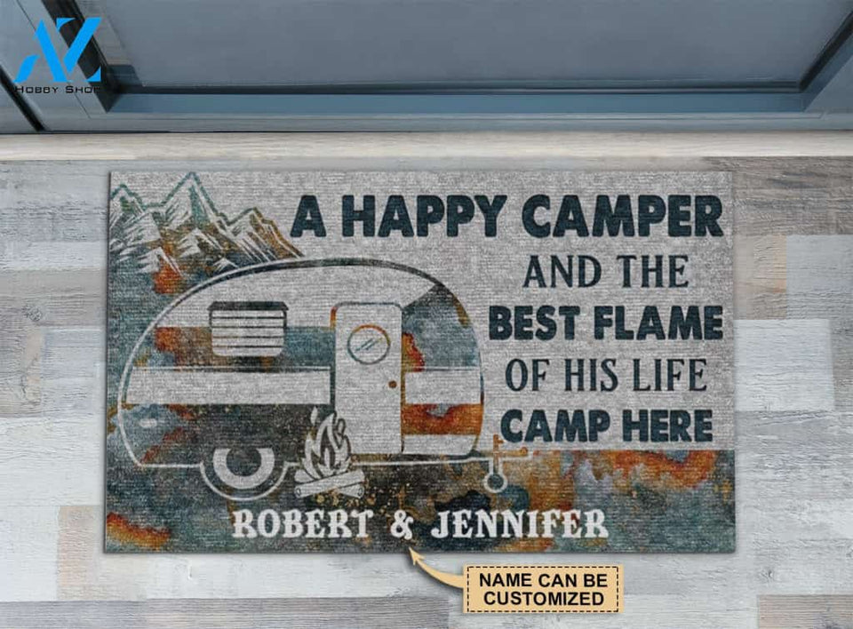 Personalized Camping Happy Camper Live Here Customized Doormat | WELCOME MAT | HOUSE WARMING GIFT