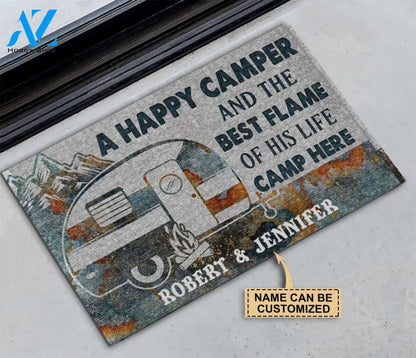 Personalized Camping Happy Camper Live Here Customized Doormat | WELCOME MAT | HOUSE WARMING GIFT