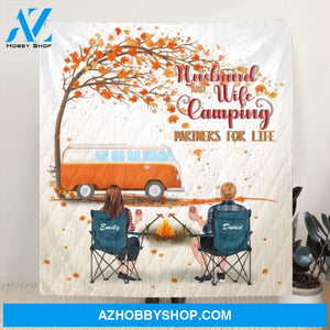 Personalized Camping In The Fall Blanket - Parents Upto 4 Kids,4 Pets- Husband And Wife Camping Partners For Life