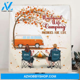 Personalized Camping In The Fall Blanket - Parents Upto 4 Kids,4 Pets- Husband And Wife Camping Partners For Life