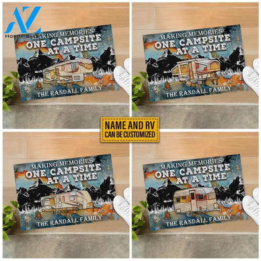 Personalized Camping Making Memories Blue Earth Custom RV Customized Doormat | WELCOME MAT | HOUSE WARMING GIFT
