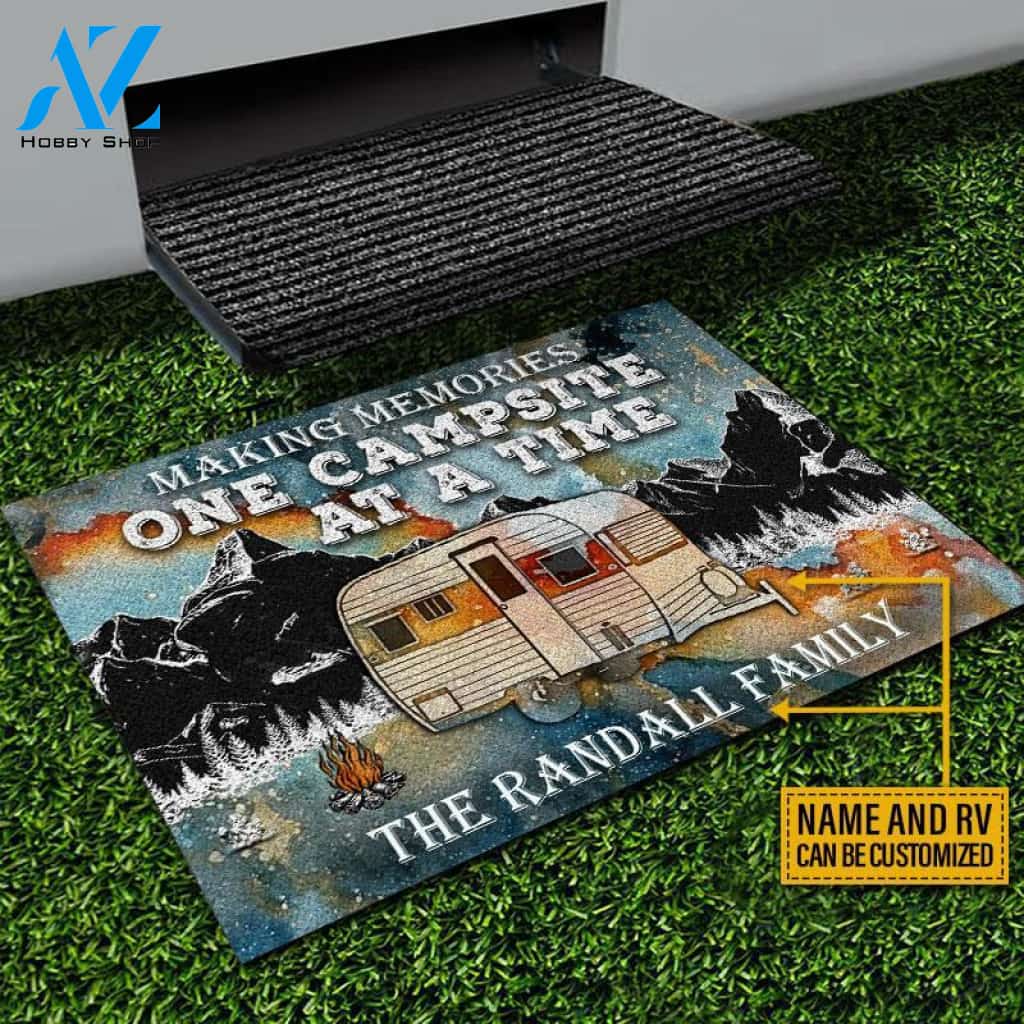 Personalized Camping Making Memories Blue Earth Custom RV Customized Doormat | WELCOME MAT | HOUSE WARMING GIFT