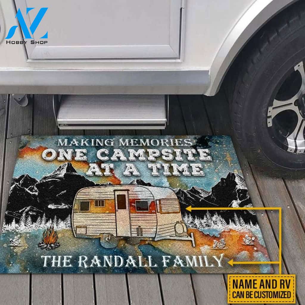 Personalized Camping Making Memories Blue Earth Custom RV Customized Doormat | WELCOME MAT | HOUSE WARMING GIFT