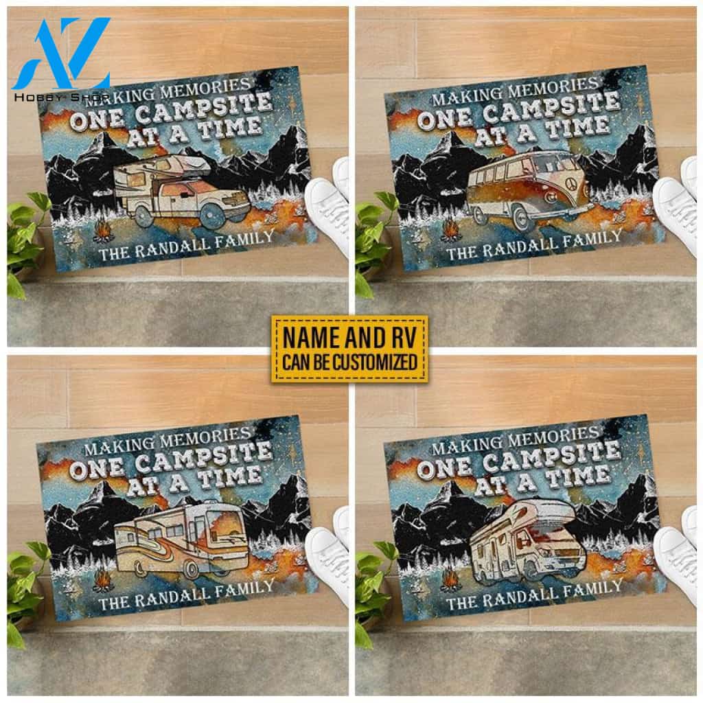 Personalized Camping Making Memories Blue Earth Custom RV Customized Doormat | WELCOME MAT | HOUSE WARMING GIFT