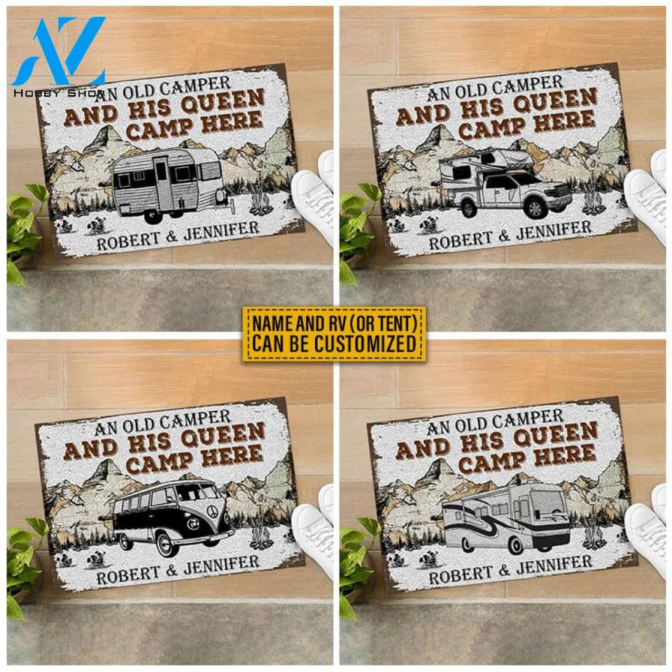 Personalized Camping Map Old Camper Customized Doormat