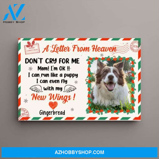 Personalized Canvas, A Letter From Heaven, Don't Cry for Me, Christmas Theme, Christmas Postcard, Memorial Gifts for Dog Lovers