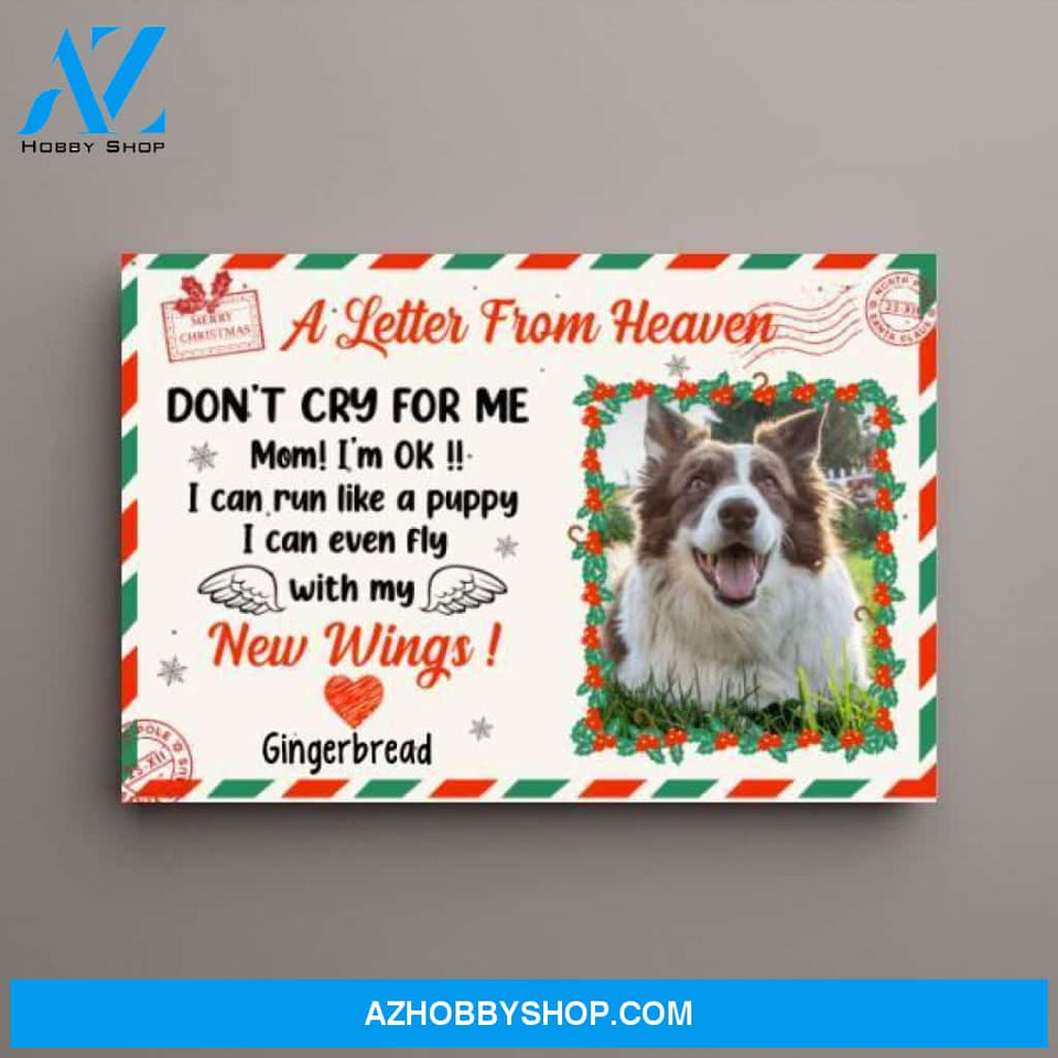 Personalized Canvas, A Letter From Heaven, Don't Cry for Me, Christmas Theme, Christmas Postcard, Memorial Gifts for Dog Lovers