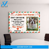 Personalized Canvas, A Letter From Heaven, Don't Cry for Me, Christmas Theme, Christmas Postcard, Memorial Gifts for Dog Lovers