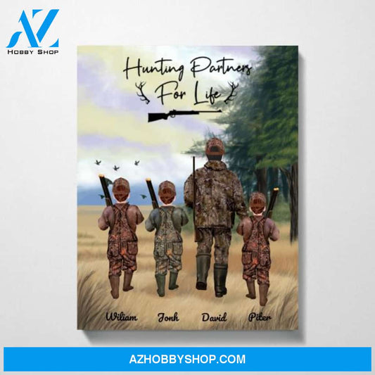 Personalized Canvas and Poster, Father And 3 Children Hunting Partners Canvas Wall Art Father's Day , Wall Decor Visual Art, Vintage Posters Gift Fathers Day