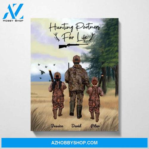 Personalized Canvas and Poster, Father And Daughter And Son Hunting Partners Canvas Wall Art Father's Day , Wall Decor Visual Art, Vintage Posters Gift Fathers Day