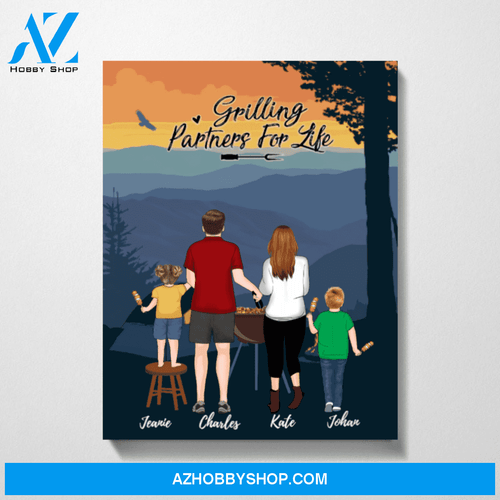 Personalized Canvas, Barbecue Family At Camping Site Gift for BBQ Lovers