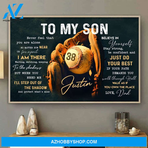 Personalized Canvas, Baseball Softball Gift To My Son From Dad Canvas And Poster, Wall Decor Visual Art Gift Father's Day