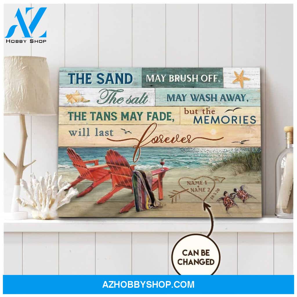 Personalized Canvas, Beach Lover Coastal With Beach Chair Memories Last Forver Canvas And Poster, Wall Decor Visual Art