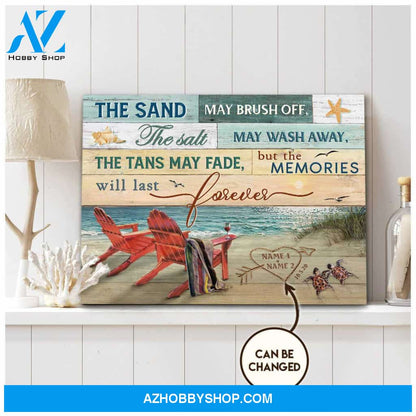 Personalized Canvas, Beach Lover Coastal With Beach Chair Memories Last Forver Canvas And Poster, Wall Decor Visual Art