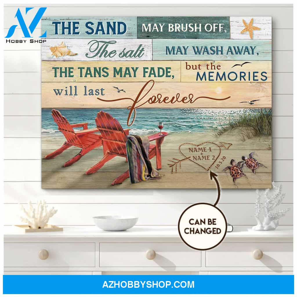 Personalized Canvas, Beach Lover Coastal With Beach Chair Memories Last Forver Canvas And Poster, Wall Decor Visual Art