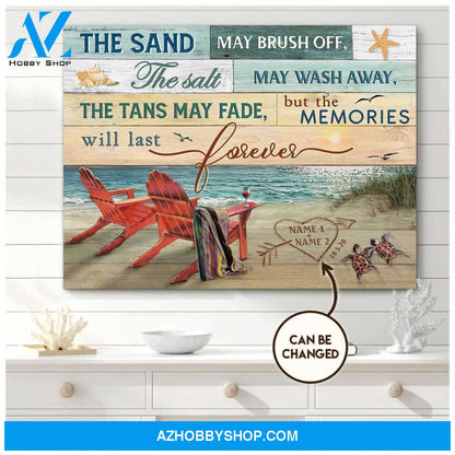 Personalized Canvas, Beach Lover Coastal With Beach Chair Memories Last Forver Canvas And Poster, Wall Decor Visual Art