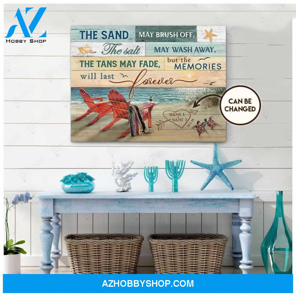 Personalized Canvas, Beach Lover Coastal With Beach Chair Memories Last Forver Canvas And Poster, Wall Decor Visual Art