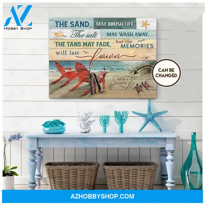 Personalized Canvas, Beach Lover Coastal With Beach Chair Memories Last Forver Canvas And Poster, Wall Decor Visual Art