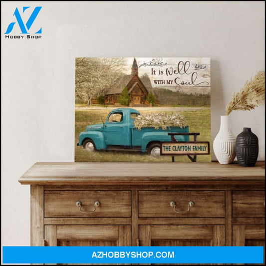Ohcanvas Personalized Canvas Beautiful Country Church and Floral Truck It Is Well With My Soul Custom Name Canvas Wall Art Decor