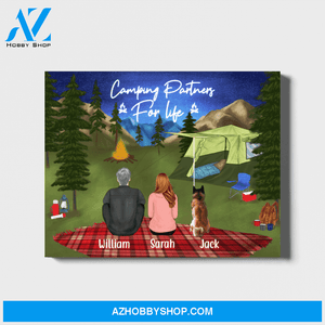 Personalized Canvas, Camping Couple and Dogs, Custom Gift for Camping Lovers