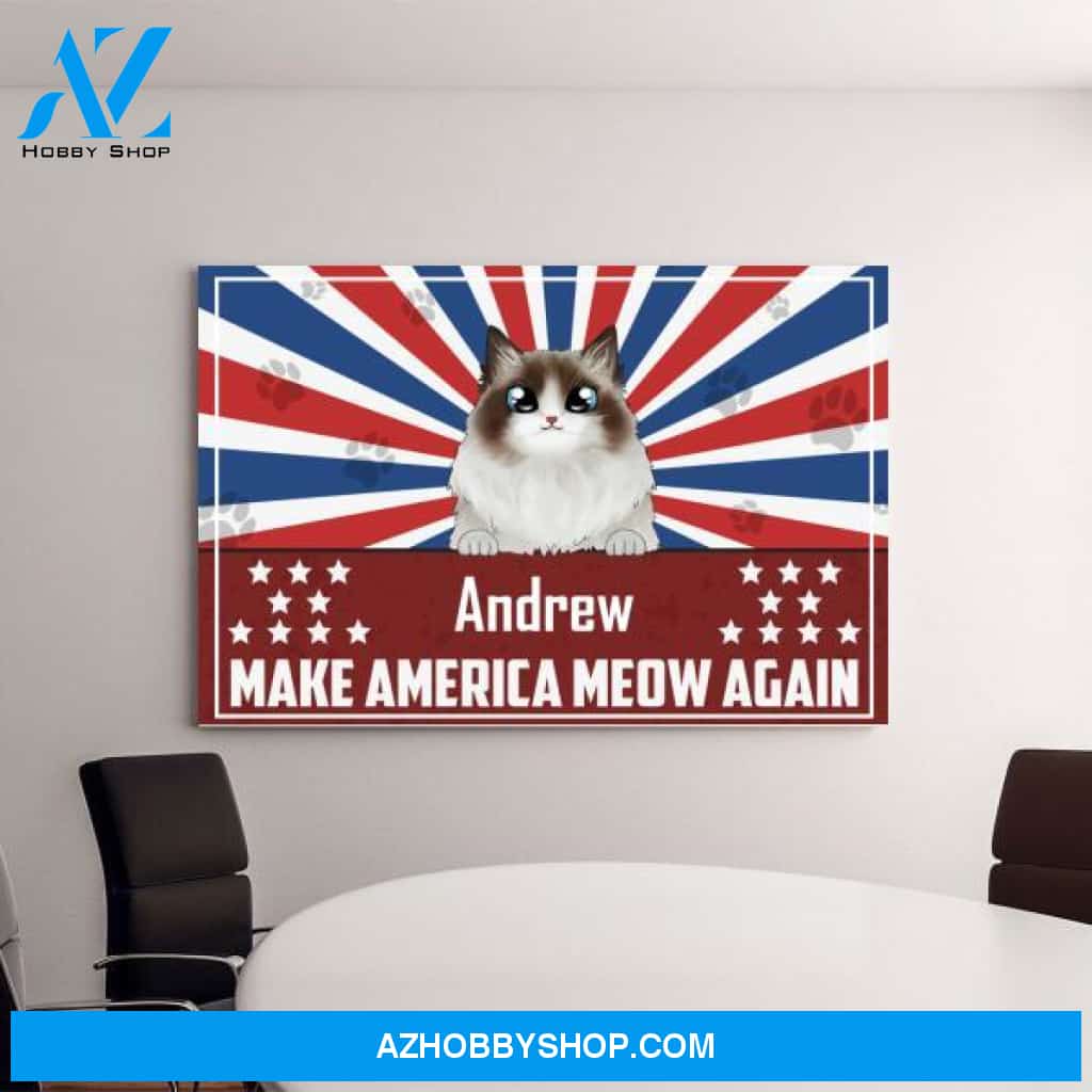 Personalized Canvas, Cats Make America Meow Again Gift for The Fourth Of July