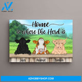 Personalized Canvas, Cow Peeking Home Is Where The Herd Is Gift for Farmers