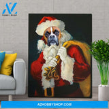 Personalized Canvas, Custom Photo Dog Christmas Santa Is Coming Canvas Wall Art