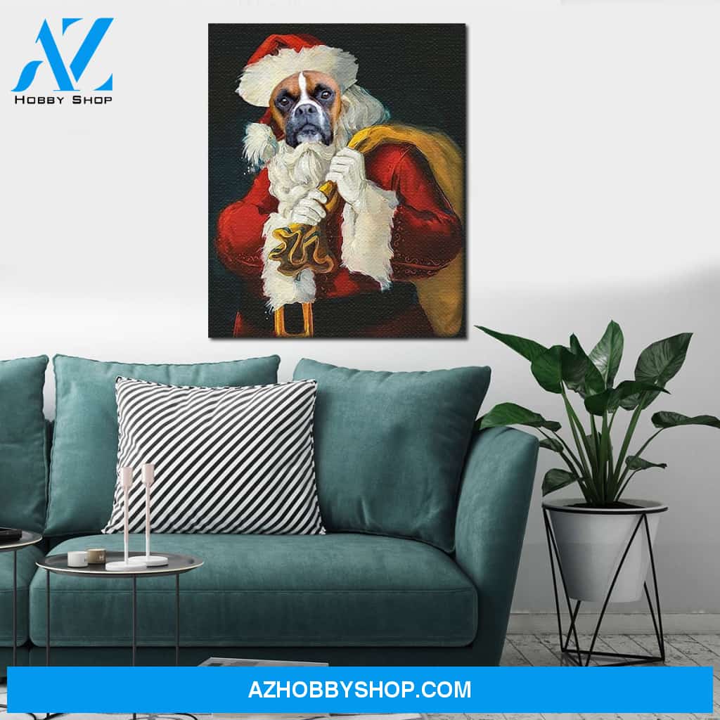 Personalized Canvas, Custom Photo Dog Christmas Santa Is Coming Canvas Wall Art