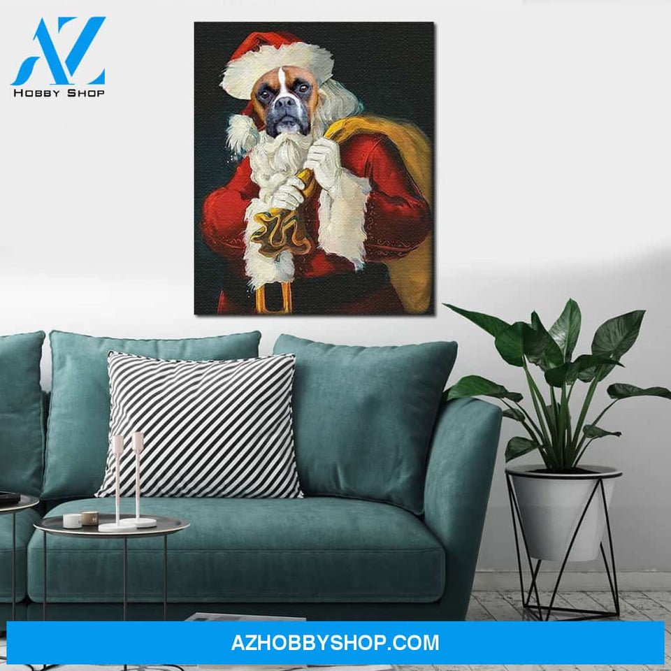 Personalized Canvas, Custom Photo Dog Christmas Santa Is Coming Canvas Wall Art